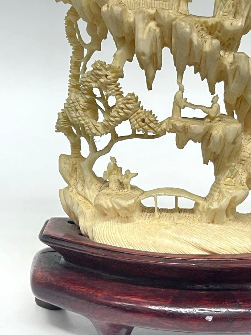 極上透彫山水人物　台付