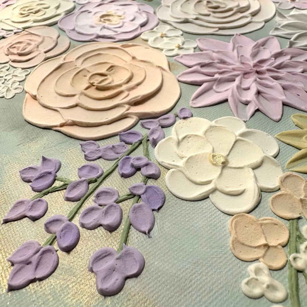 テクスチャーアート 花 インテリアアート 花畑 ブーケ フラワーアート グリーン