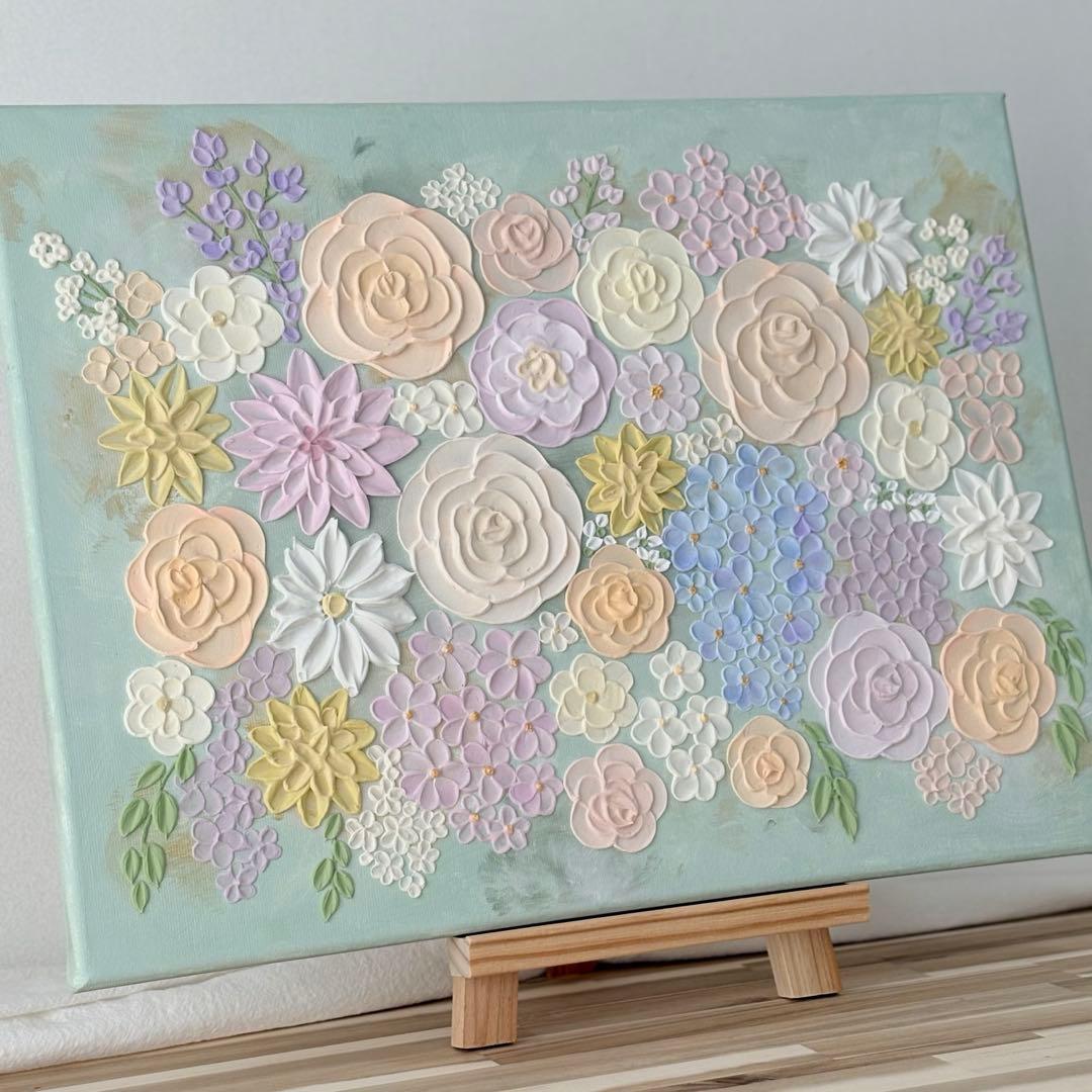 テクスチャーアート 花 インテリアアート 花畑 ブーケ フラワーアート グリーン