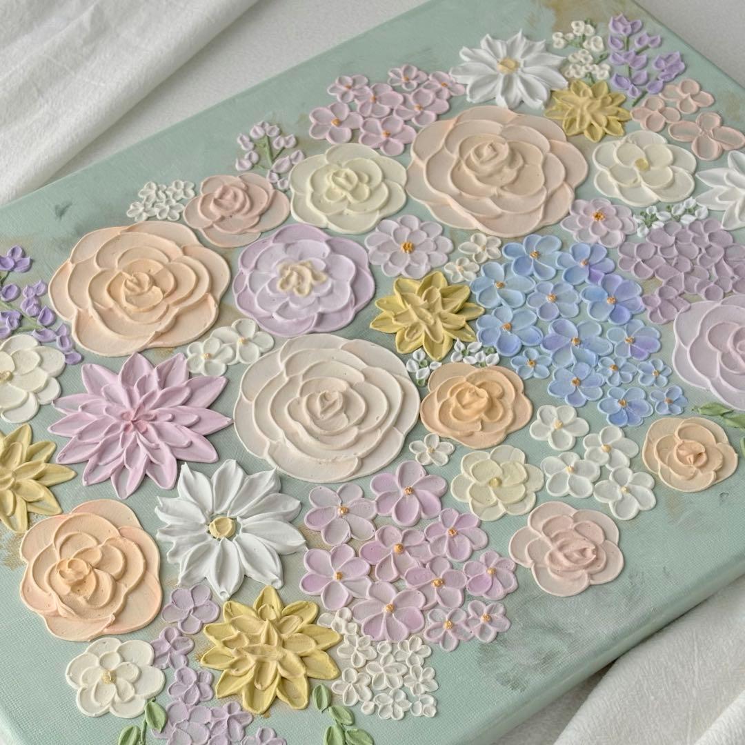 テクスチャーアート 花 インテリアアート 花畑 ブーケ フラワーアート グリーン