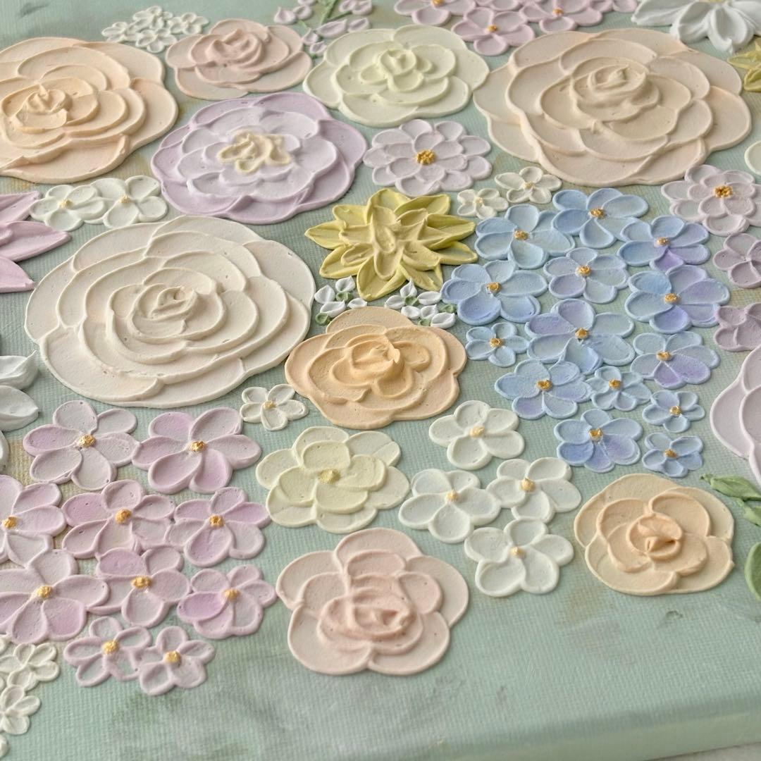 テクスチャーアート 花 インテリアアート 花畑 ブーケ フラワーアート グリーン