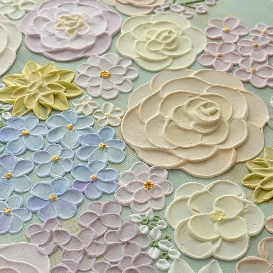 テクスチャーアート 花 インテリアアート 花畑 ブーケ フラワーアート グリーン