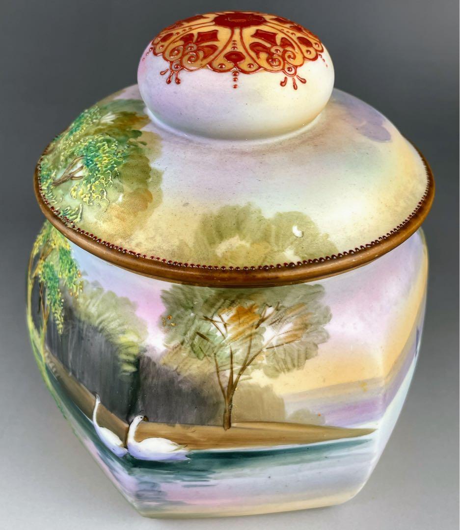 【専用】オールドノリタケ ヒュミドール 葉巻入れ 白鳥風景紋 盛り上げ