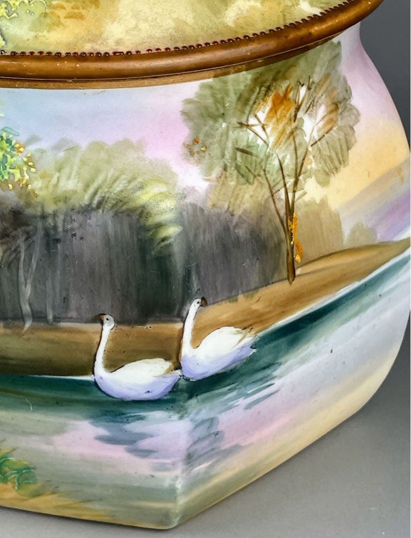 【専用】オールドノリタケ ヒュミドール 葉巻入れ 白鳥風景紋 盛り上げ