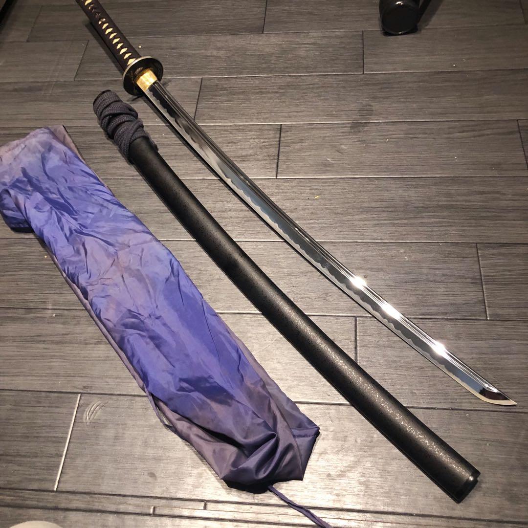 高級模造刀　高級居合刀　樋入り刀身　黒金拵え　高級居合刀　刀袋