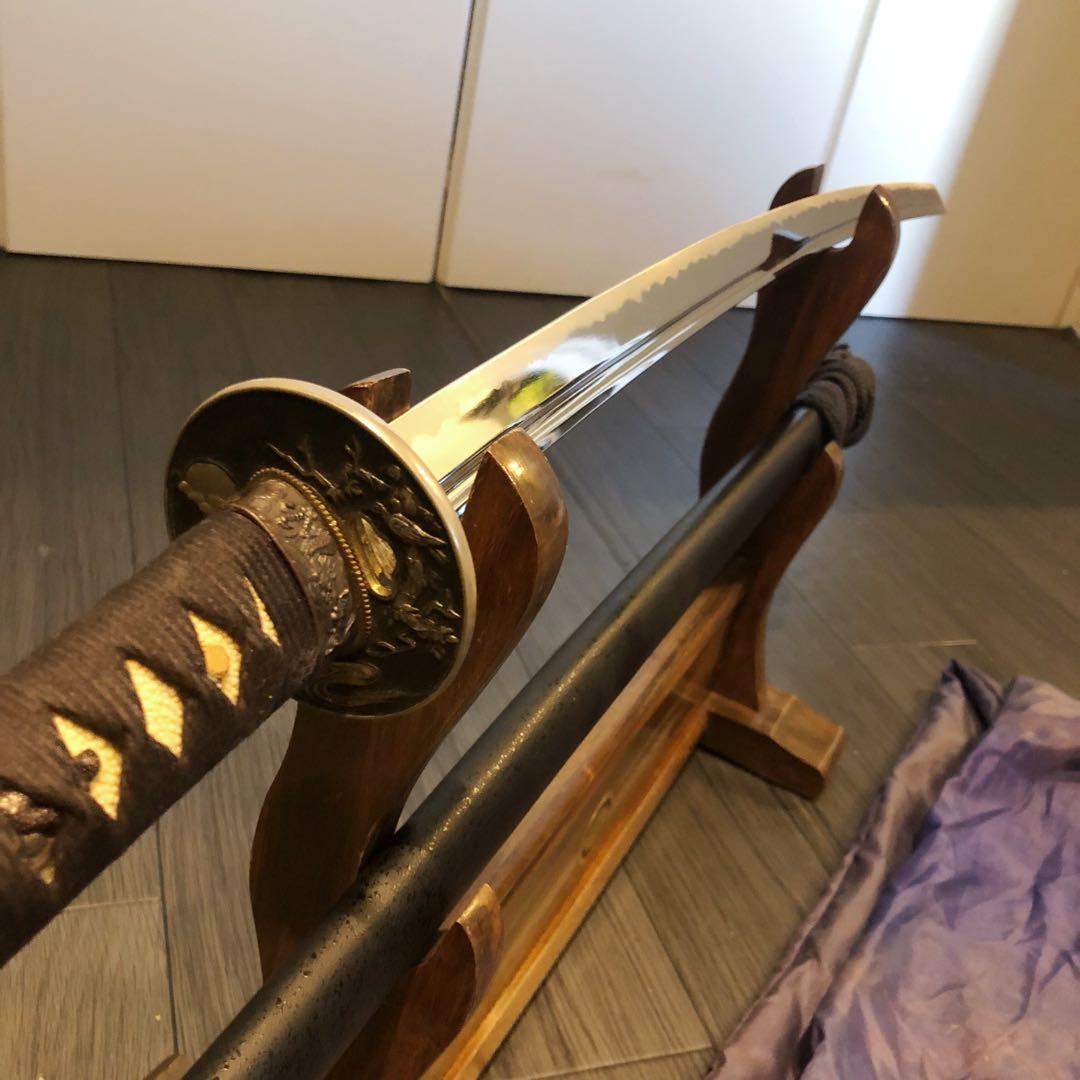 高級模造刀　高級居合刀　樋入り刀身　黒金拵え　高級居合刀　刀袋