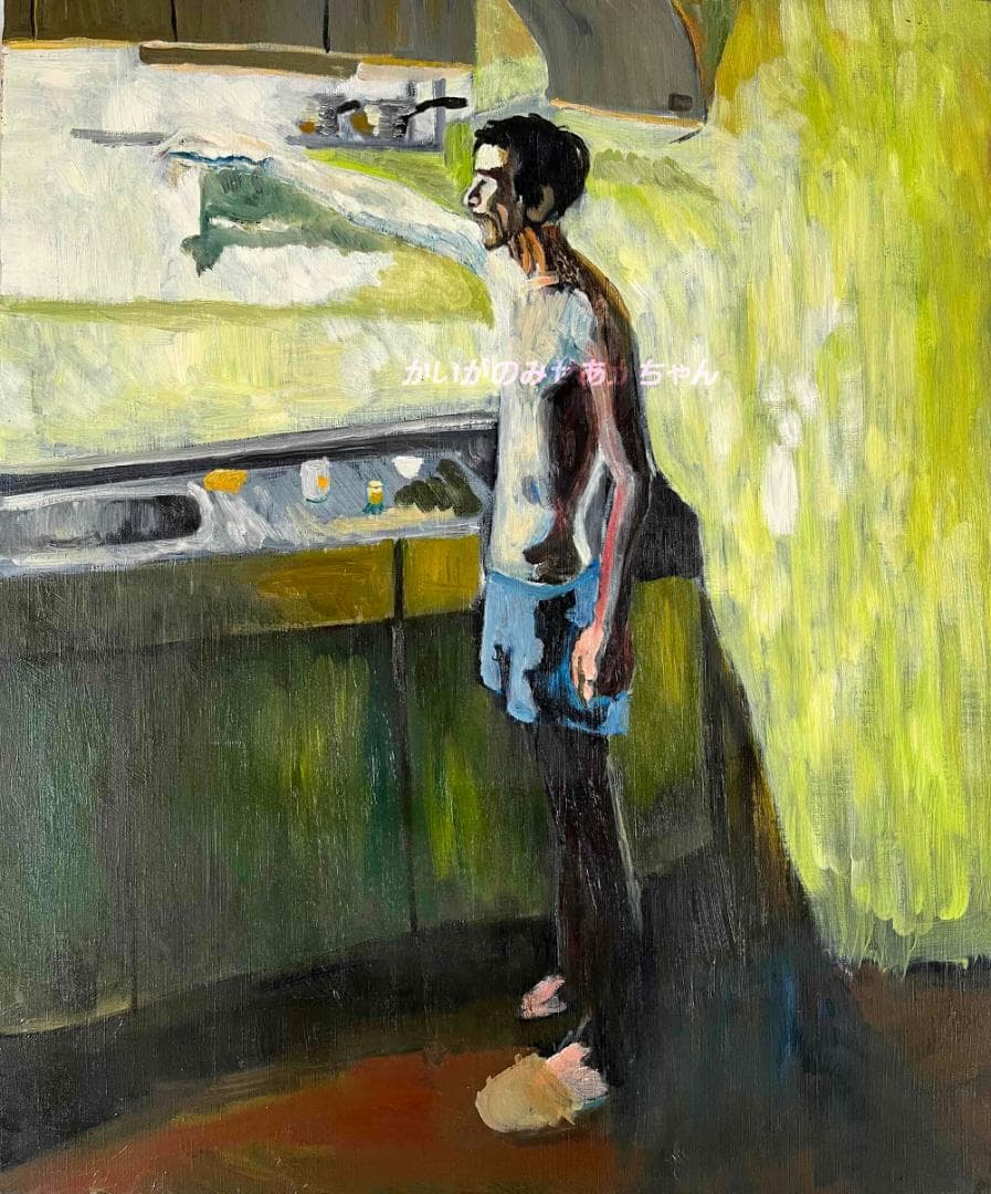61×73㎝「台所に立つ男」油彩・原画・F20