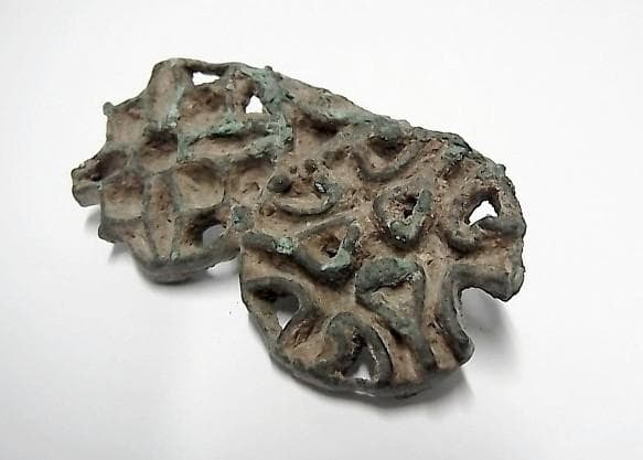 ★U1702★古代品 （19）青銅　大型スタンプ　ブロンズ製　印章　透かし紋様