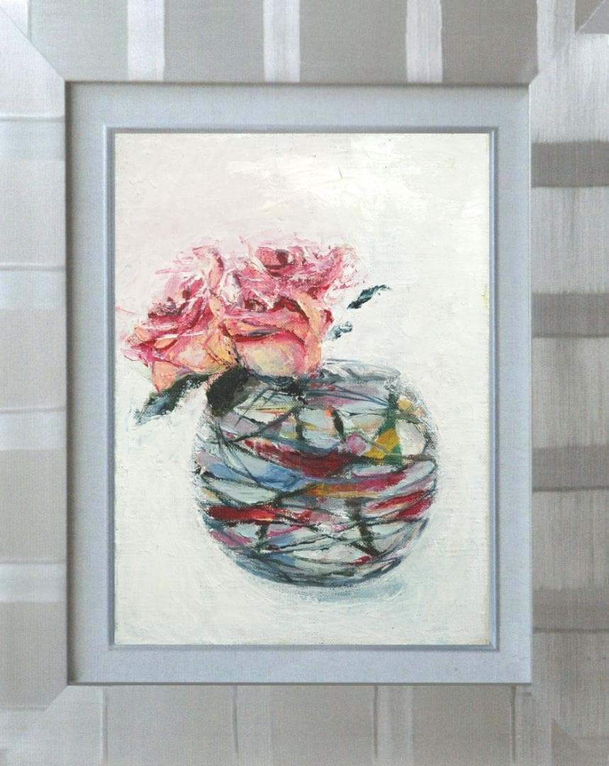 油絵 菅家令子 絵 絵画 インテリア 額付(黒) F4-070102 花 バラ