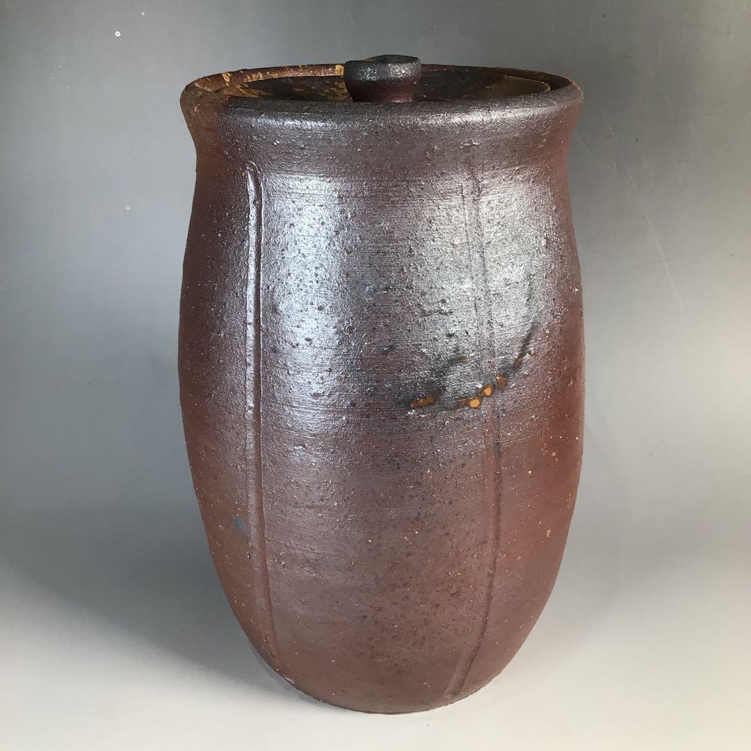 Ｎ３９２　水指　『備前焼』『落雁窯　幸崎達彦造』　共箱　茶道具