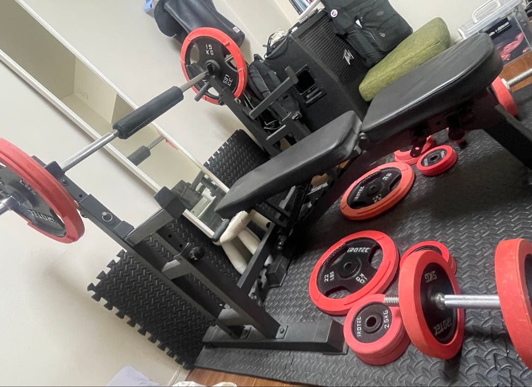 IROTEC ホームビルダー、トレーニングベンチ、重量プレート100kgセット