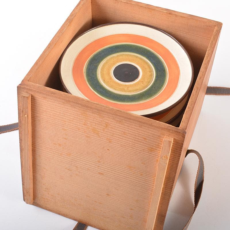 和食器　瀬戸焼　 加藤春鼎 色絵　獨楽　菓子皿　五客　共箱　C　R7548