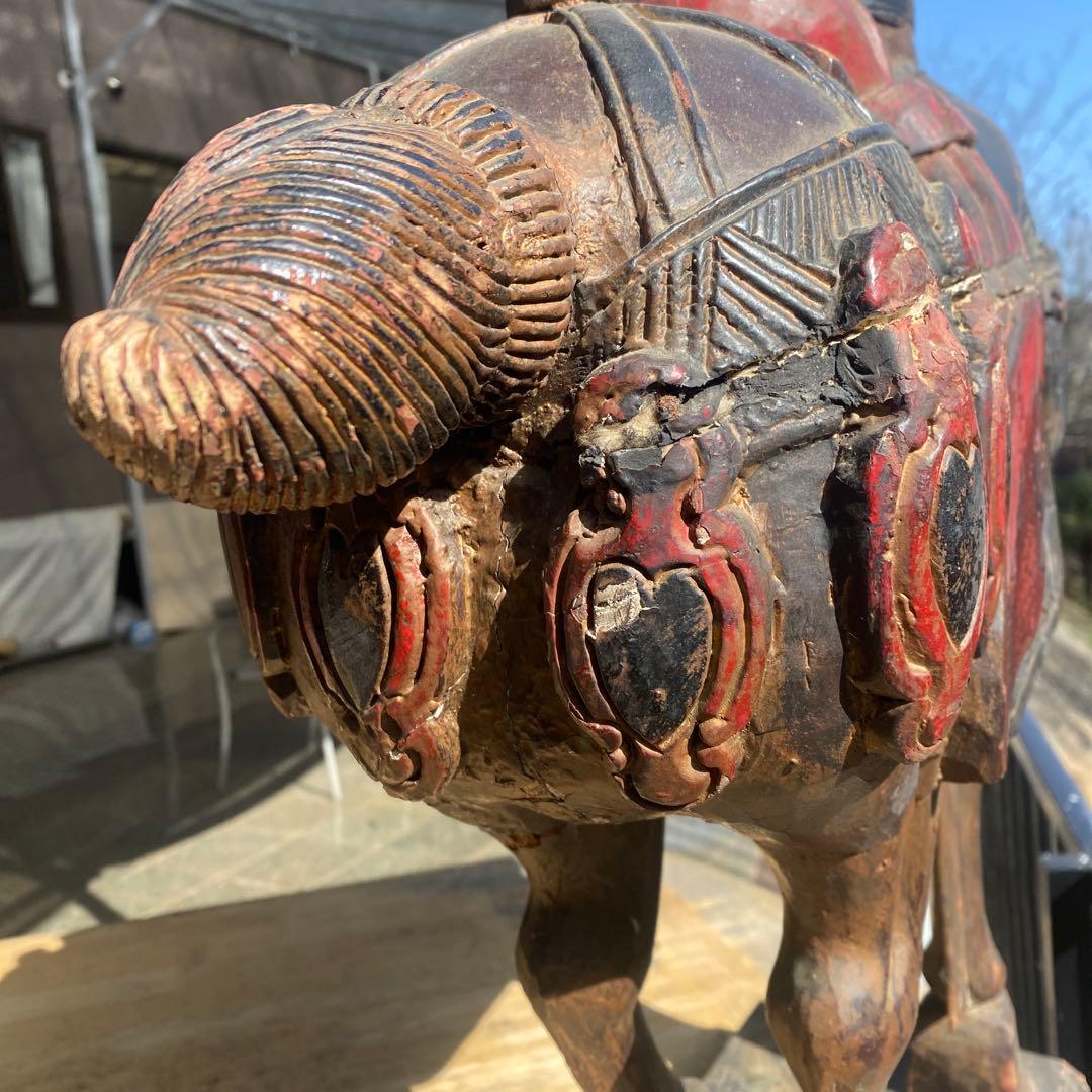 中国美術　古玩　木彫　木製　馬　インテリア　飾り馬