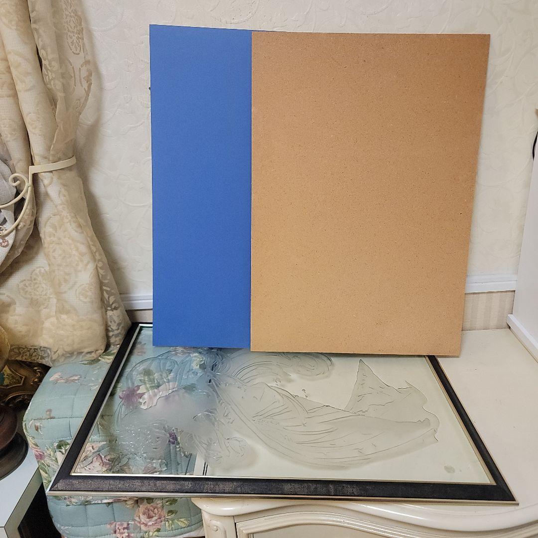 エッチング ガラス彫刻　ヴィンテージアート工芸品　額入り　ミュシャの絵モチーフ