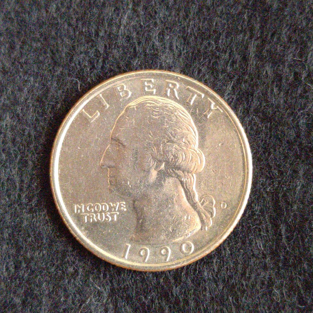 リバティクオーターDollar25セント1990年Dジェファーソン❀アメリカ美品
