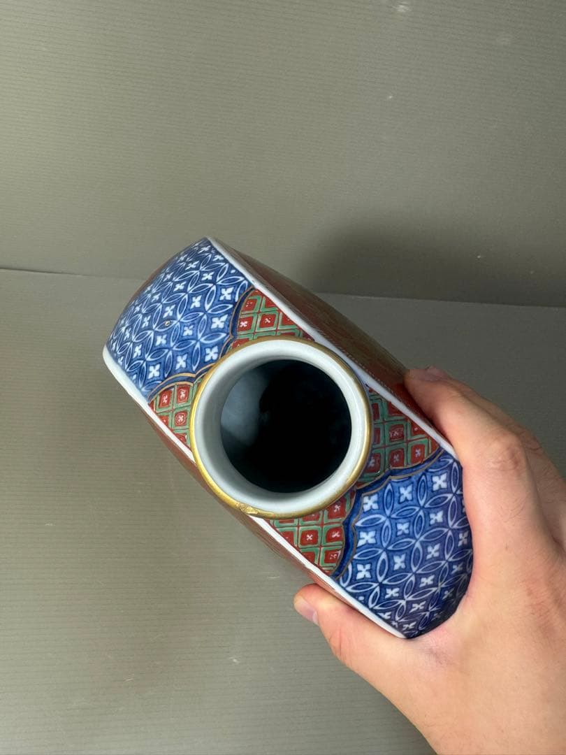 2553  金襴手　赤絵花鳥文　花瓶