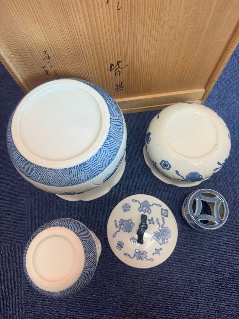 1577 茶道具　染付祥瑞宝尽皆具　石崎英治作