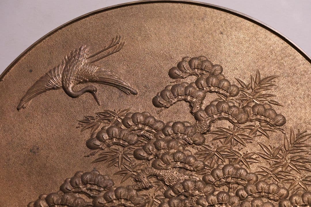 江戸期 田中伊賀守藤原吉次 松竹梅鶴亀 古鏡 和鏡 手鏡 稲家紋【MA606】