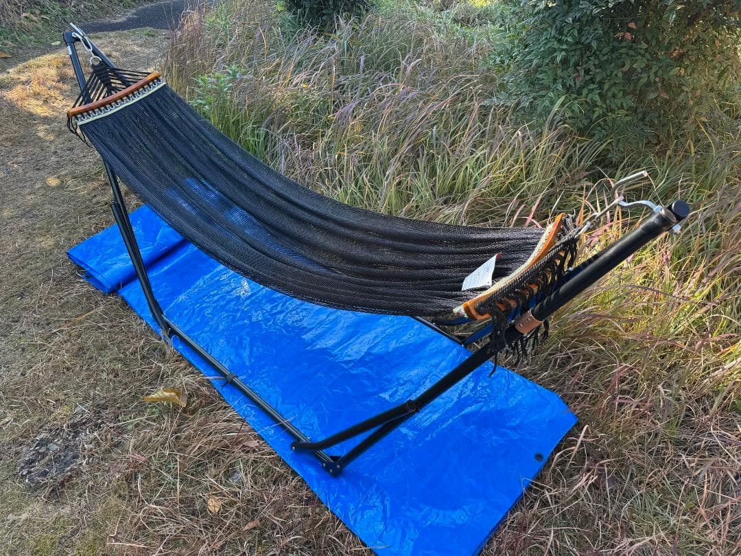 黒 ナイロン ハンモック スタンド付き 約270cm x 100cm