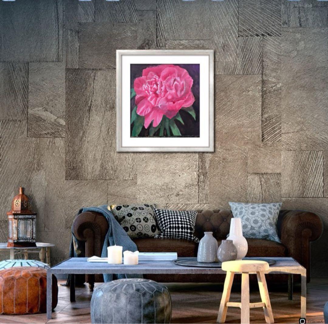 油彩画　「　シャクヤク　」　額付　原画