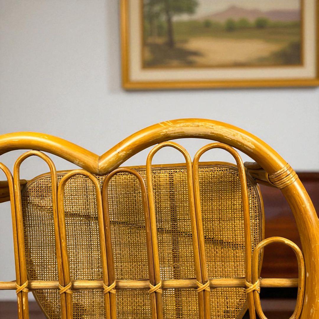 【希少】ハート型　ラタン　ガラス　テーブル　アンティーク　家具　レトロインテリア