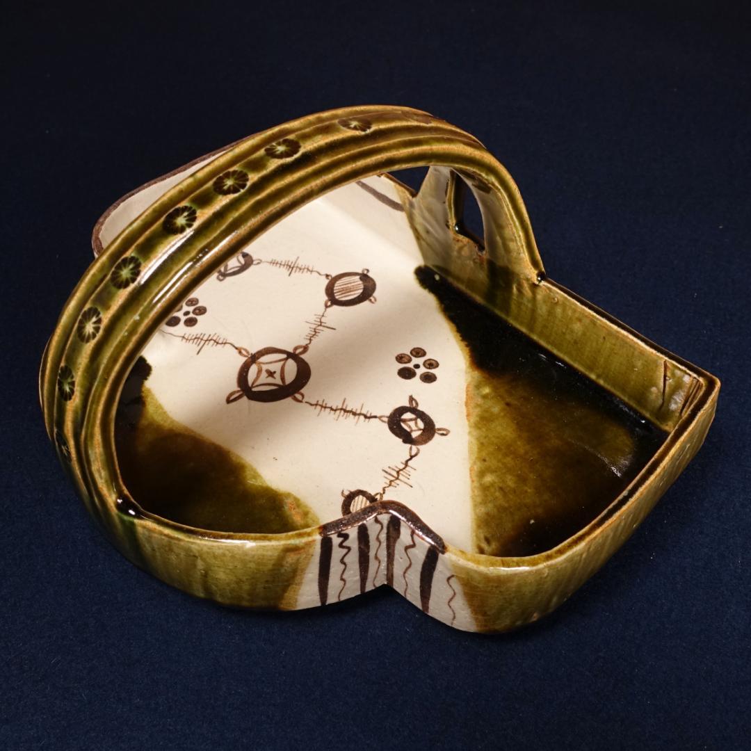 名工 加藤光右衛門 織部 手付鉢 共箱