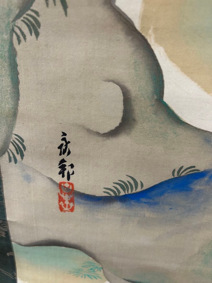 k*3様 橋本永郁 聴琴　美人図　双幅 共箱 漆塗軸先 掛け軸　骨董品