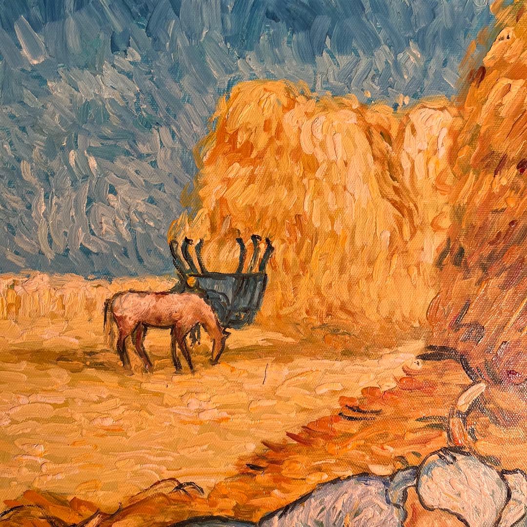 手書き油絵 ゴッホ 昼 仕事の間の休憩 額付 絵画 インテリア 油彩画