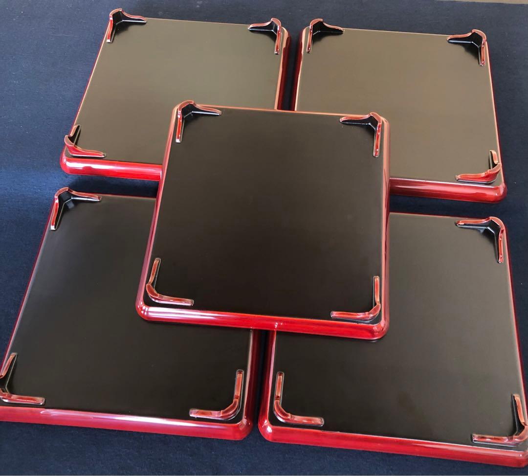 《レ》研ぎ出し蒔絵 青貝 脚付 会席膳5客 木製漆器 木箱　260128く2