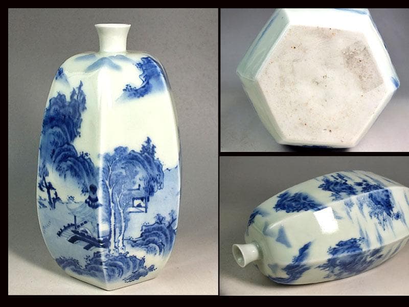 ☆ 平戸焼 染付六角徳利 江戸期 ☆A11