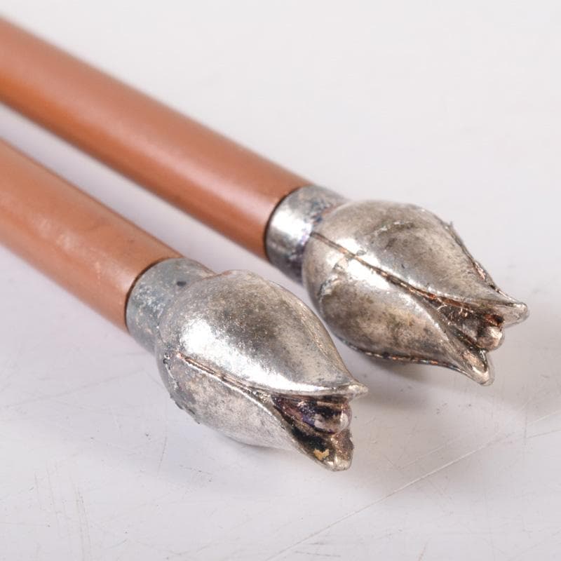 金工師　木村清五郎作　桐実頭飾火箸　共布共箱　V　7439