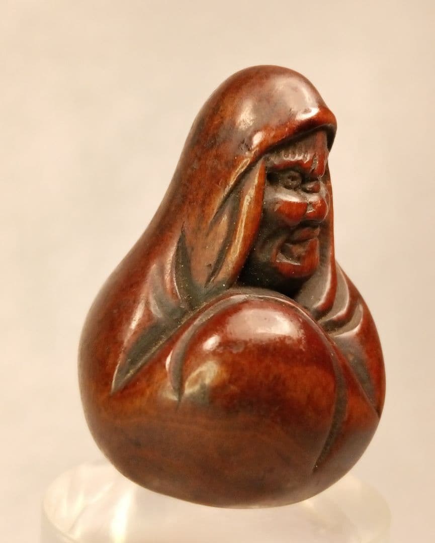 柘植彫 根付 「達磨 図」 江戸時代