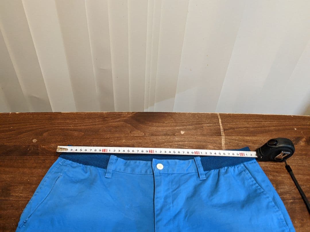 ビームス　ゴルフ　ロングパンツ　ベルトデザイン　ウエストゴム　ストレッチ　青