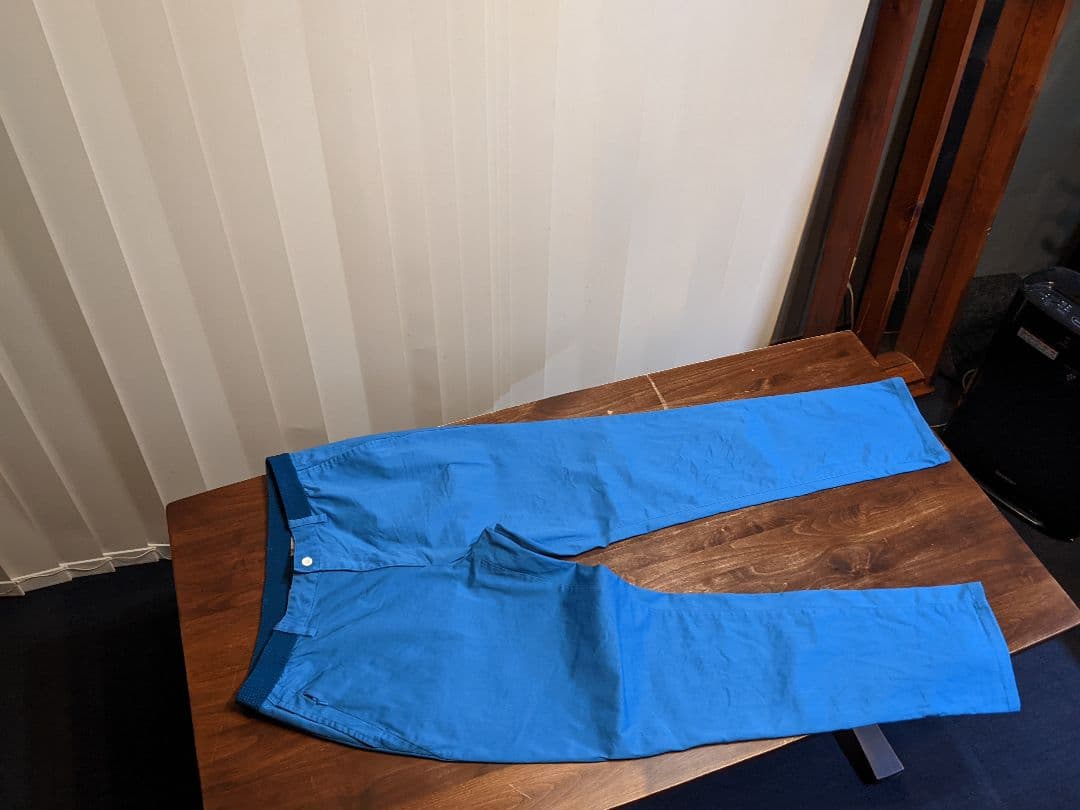 ビームス　ゴルフ　ロングパンツ　ベルトデザイン　ウエストゴム　ストレッチ　青