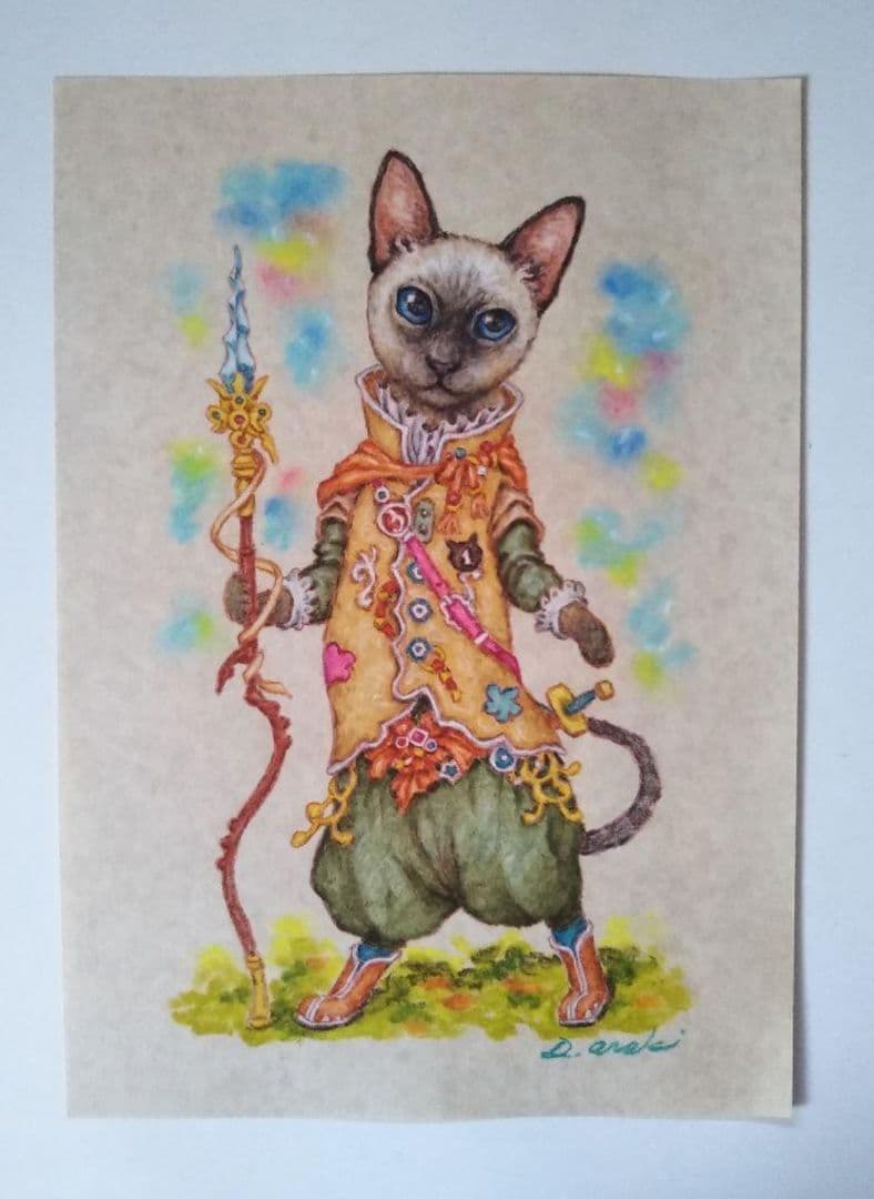 【原画】『シャムタヤ卿』(猫　絵画　パステル画)