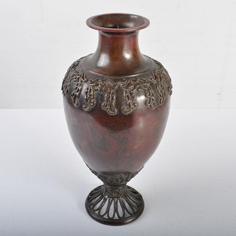 時代金工　古銅斑紫銅　古銅花瓶　D　R4334