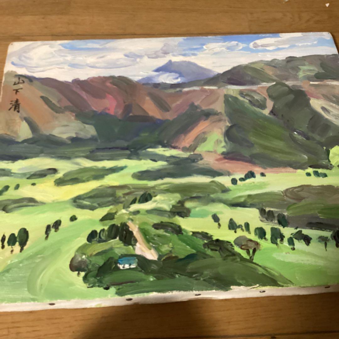 模写　山下清　油彩風景画　キャンバスのみ　キャンバス裏寄贈作品サイン在　肉筆画