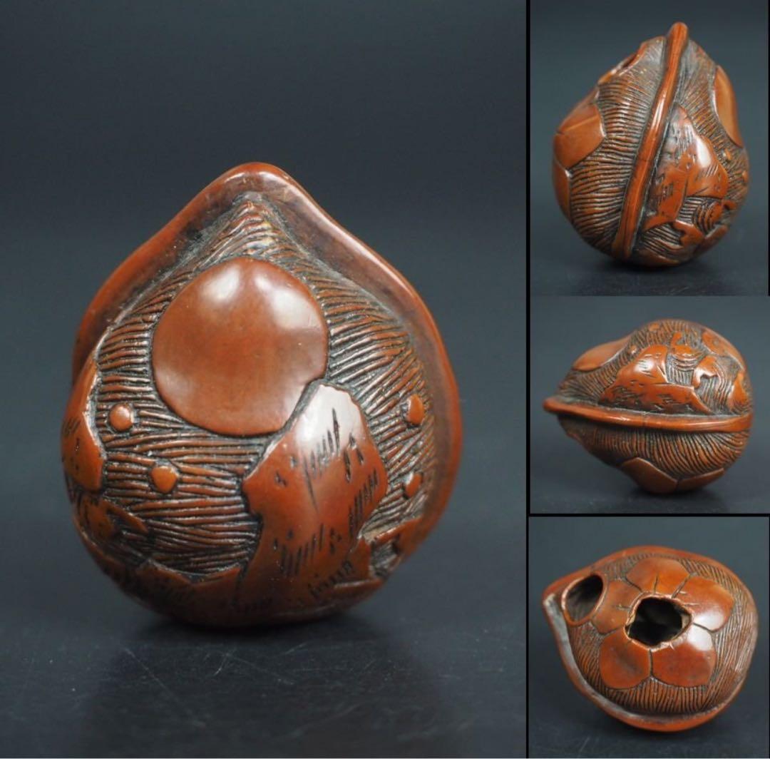 送料無料　江戸時代　胡桃彫 根付　高3.3ｃｍ　重5ｇ