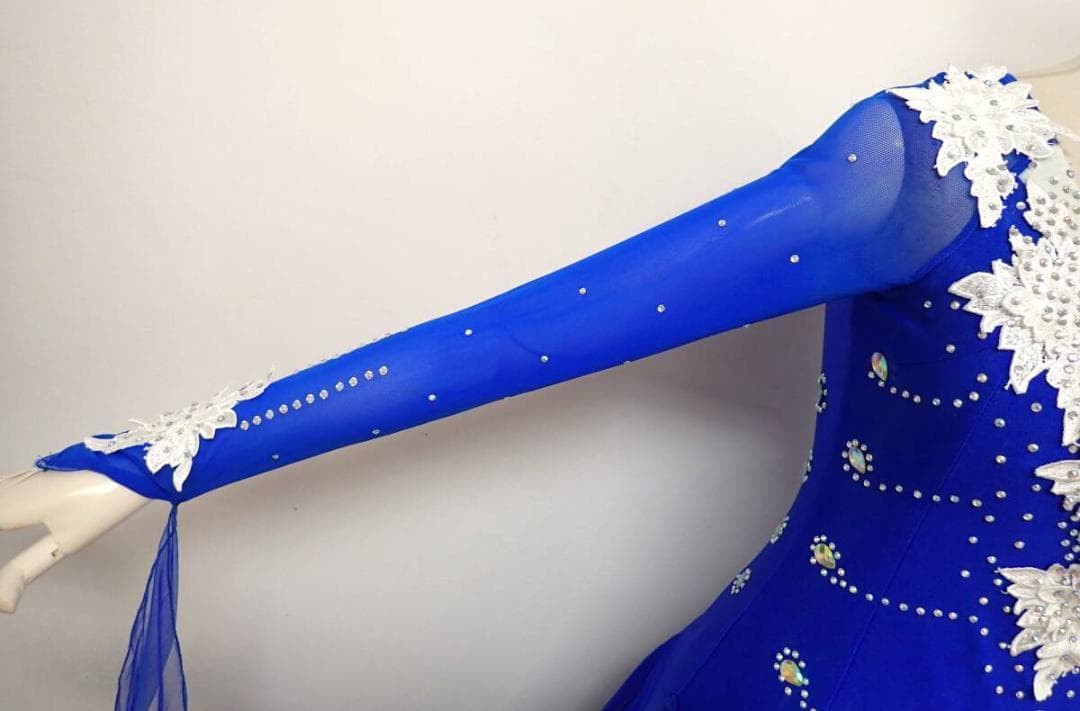 B1444★SMサイズ★青×白/花モチーフ/スタンダードドレス☆社交ダンス