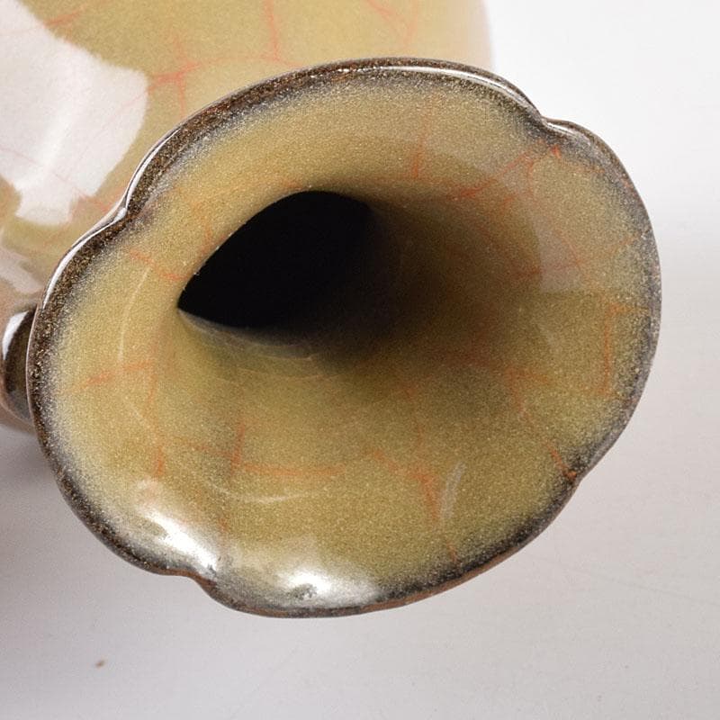 中国　哥窯　青磁　金絲鉄線　氷裂文双耳瓶　C　6910