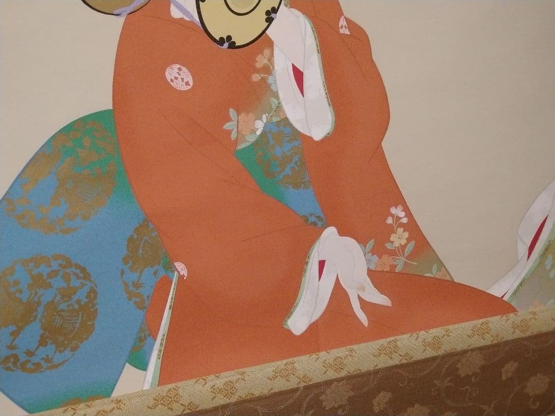 美品 掛け軸 上村松園筆「鼓の音」美人画 版画 限定品