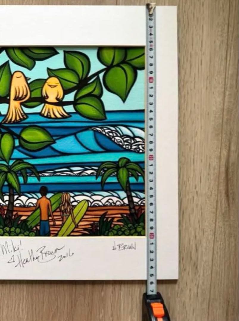 希少！Heather Brown ビーチアート フレーム付き ハワイ サイン入り