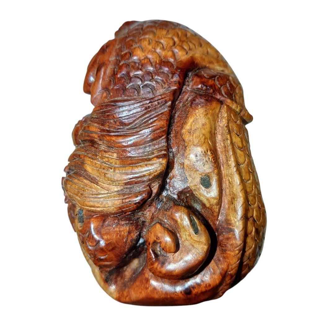 木製　龍の根付　キセル　細密彫刻