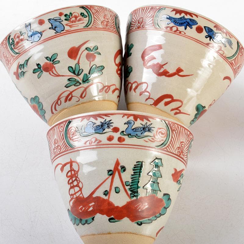 九谷焼　初代　徳田八十吉造　古赤絵　向附　八客　共箱　F　R6573