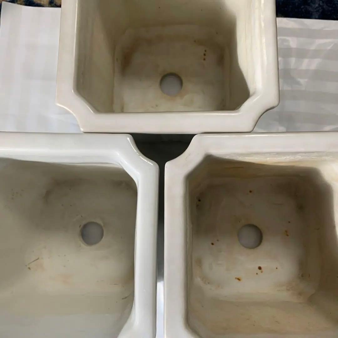 骨董植木鉢白釉薬３個