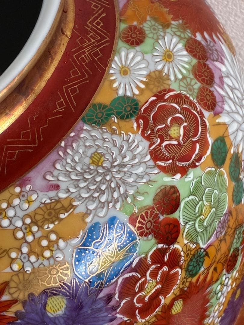伝統工芸＊九谷焼＊九谷春洋＊壺＊花瓶＊多色花柄金彩＊大きい＊和置物＊美品