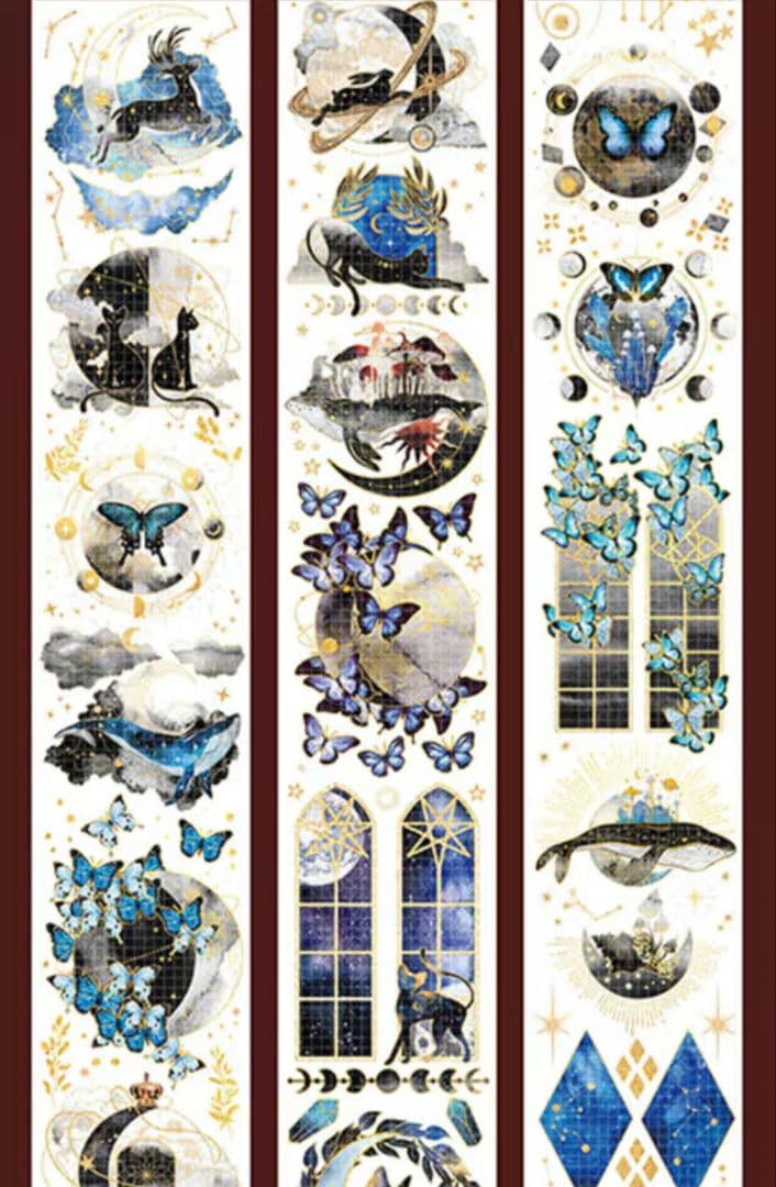 巻売セット★ 海外 マスキングテープ マステ 動物 猫 鯨 金銀ホロ 銀河光