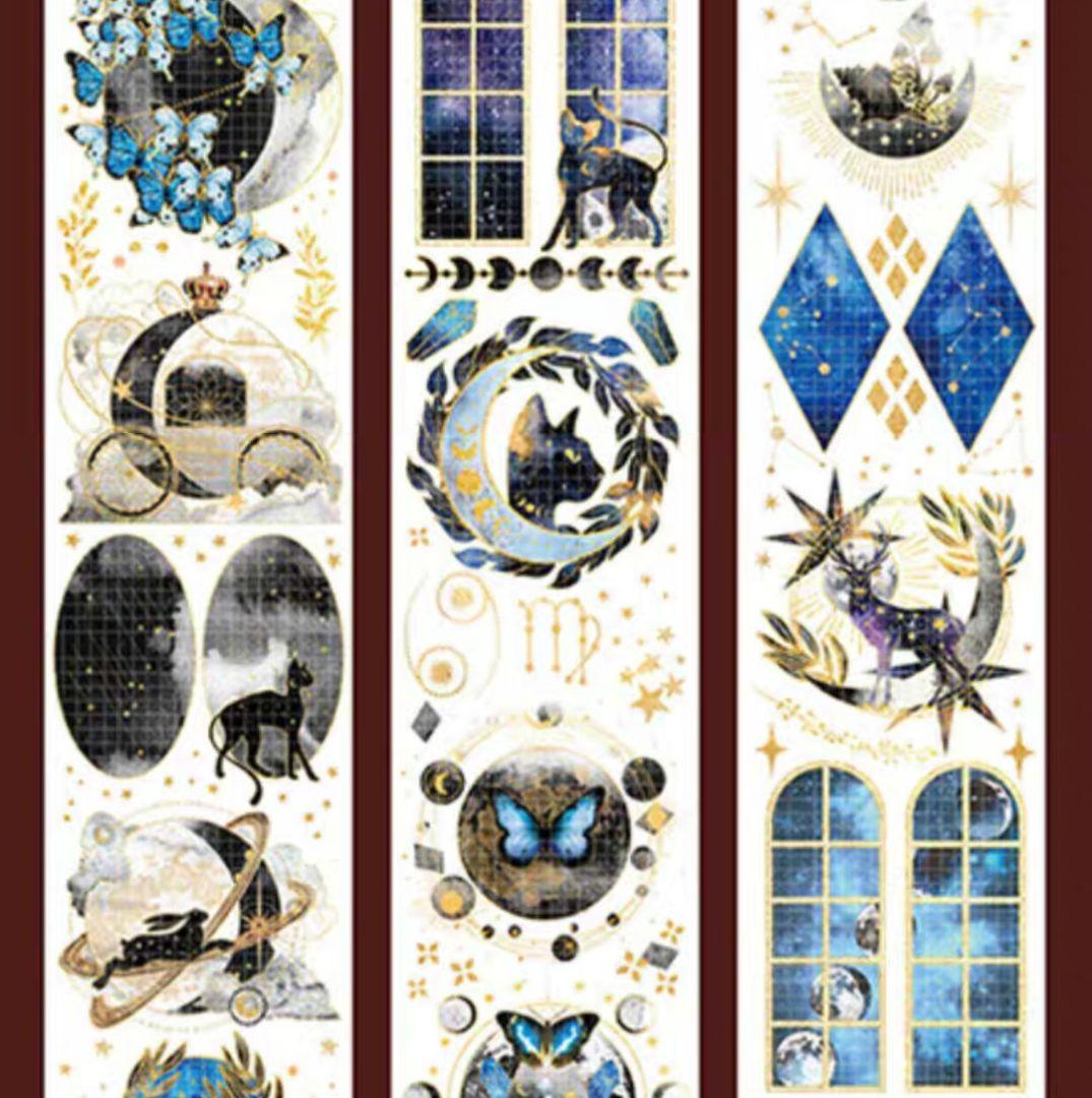 巻売セット★ 海外 マスキングテープ マステ 動物 猫 鯨 金銀ホロ 銀河光