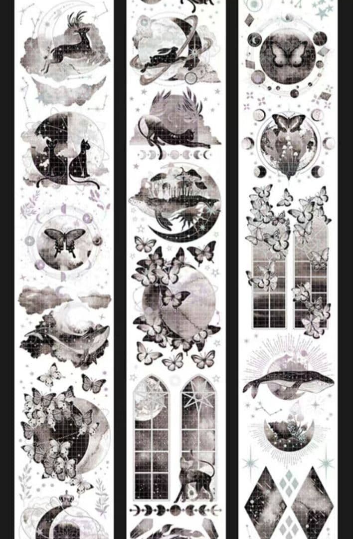 巻売セット★ 海外 マスキングテープ マステ 動物 猫 鯨 金銀ホロ 銀河光