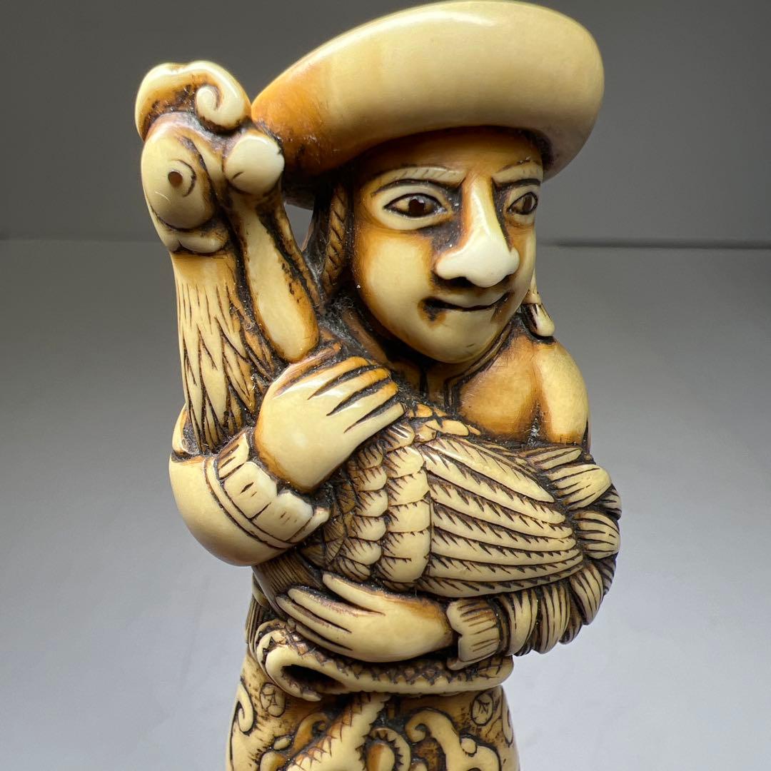 時代　極上　ラッタン人大振根付　48g高さ約10㎝　東Y8-0203☆2F